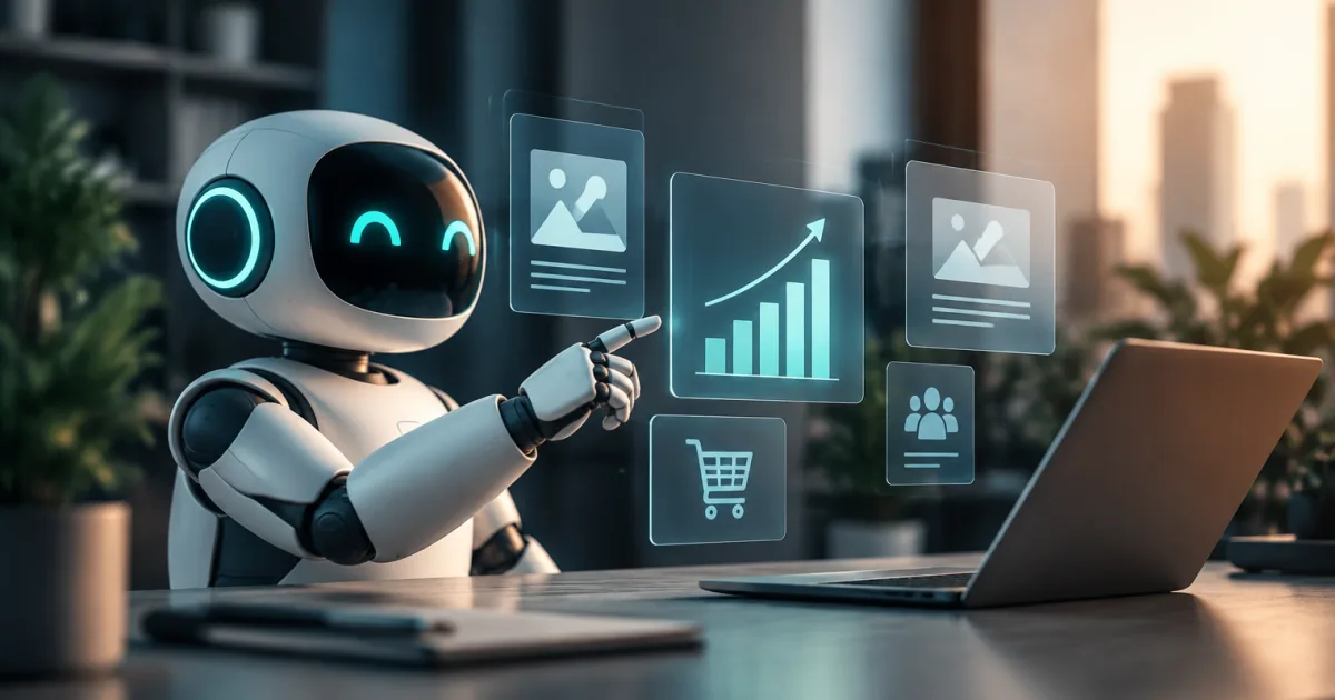 An AI robot selecting items from an interface that floats in the air