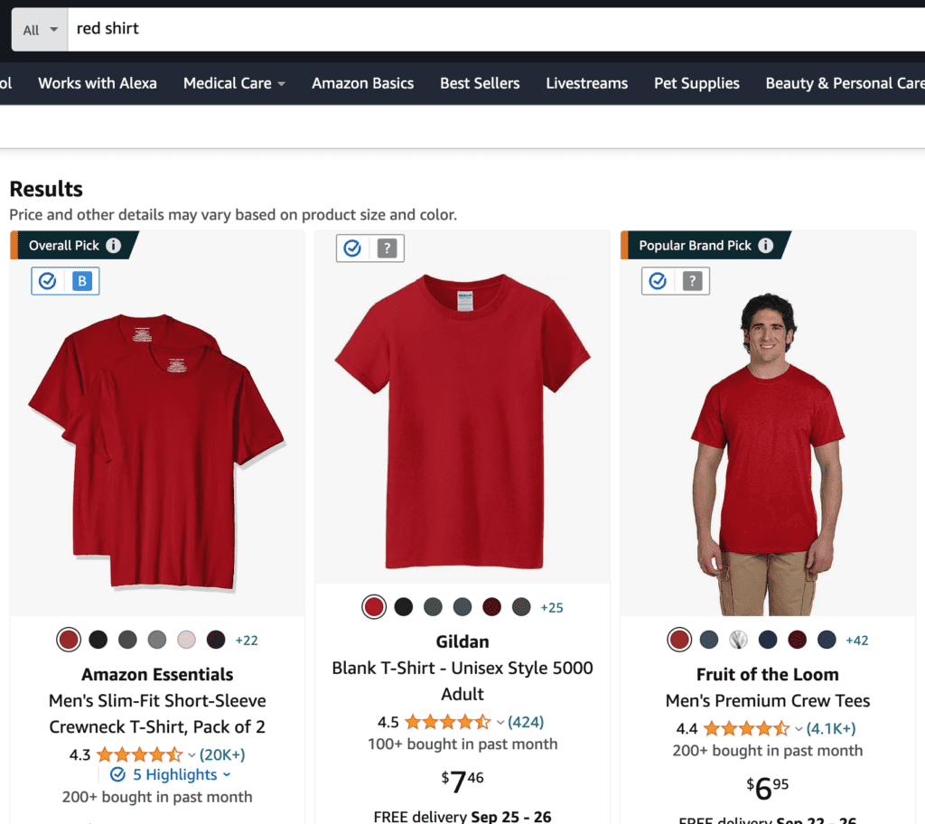 a screen grab of Amazon search results