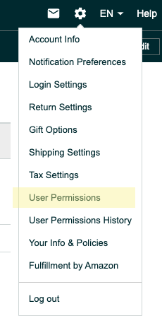 selecting User Permissions in Seller Central
