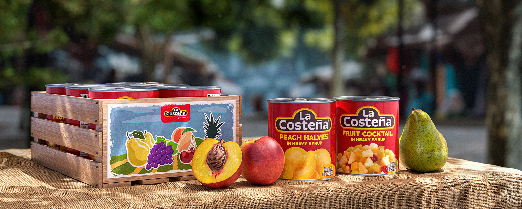 Promo banner for La Costeña canned fruit products